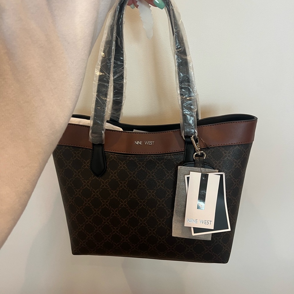Nine West Structured Brown and Black Leather Tote